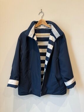 Reversible Akris Punto Navy and White Wide-Stripe Boxy Jacket